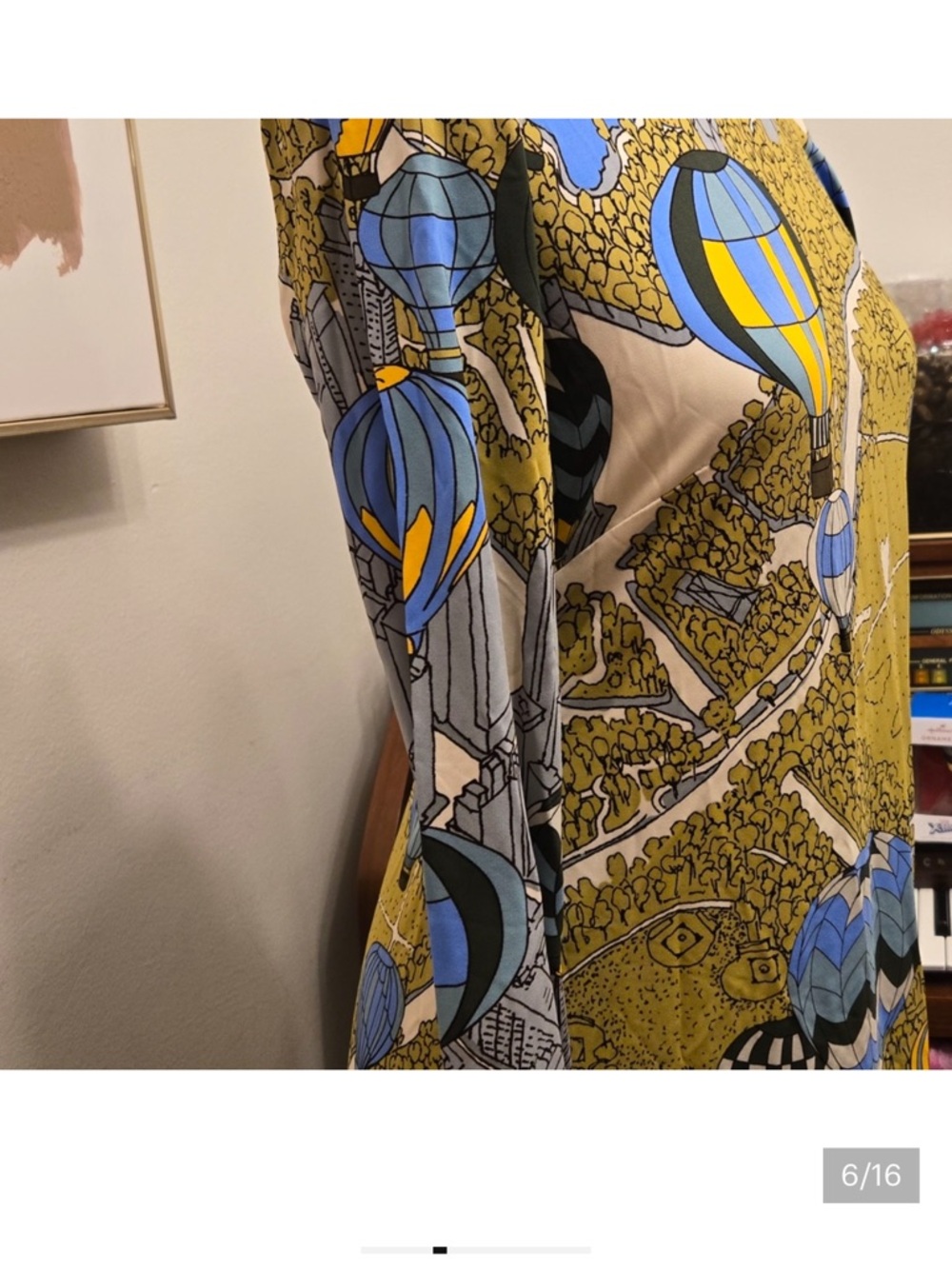 Tory Burch Olive Maxi Dress with Sky Blue & White Hot-Air Balloon Print - Picture 6 of 14